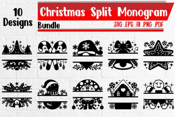 BUNDLE Christmas Split Monogram Svg for Crafts and Graphics