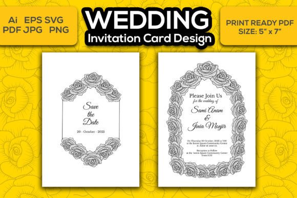 Elegant Floral Leaves Wedding Card Graphics for Print Templates