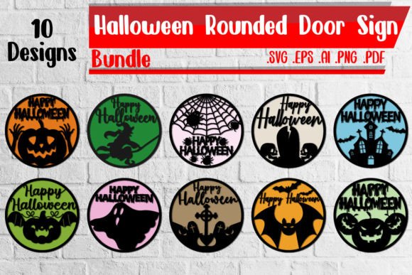 Halloween Rounded Door Sign Bundle - Graphics for Crafts