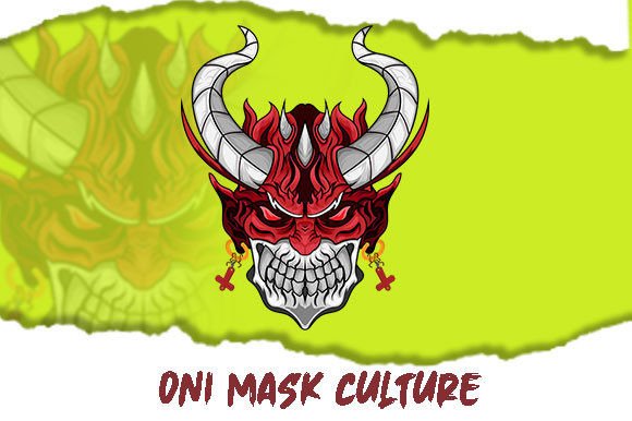 Red Demon Oni Mask Culture Illustration for Branding