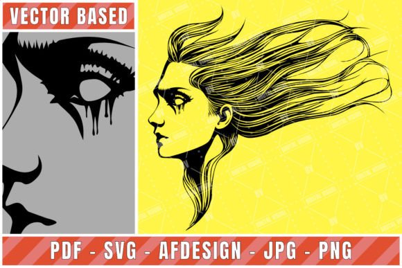 Stylized Woman Profile with Flowing Hair - A Graphic Design Asset for Crafts and Marketing